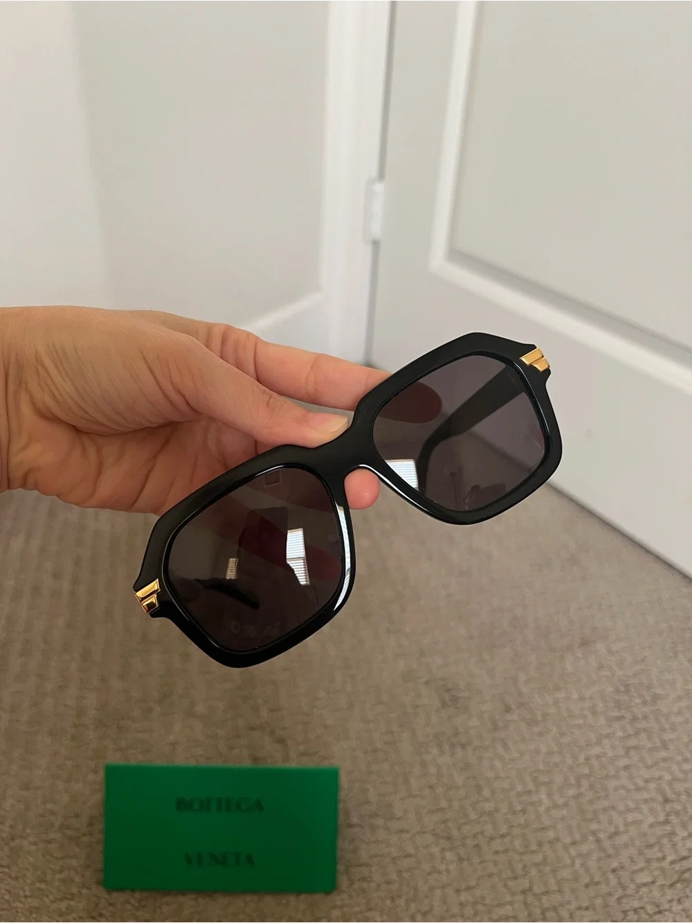Bottega Veneta Black Sunglasses with Gold Accents